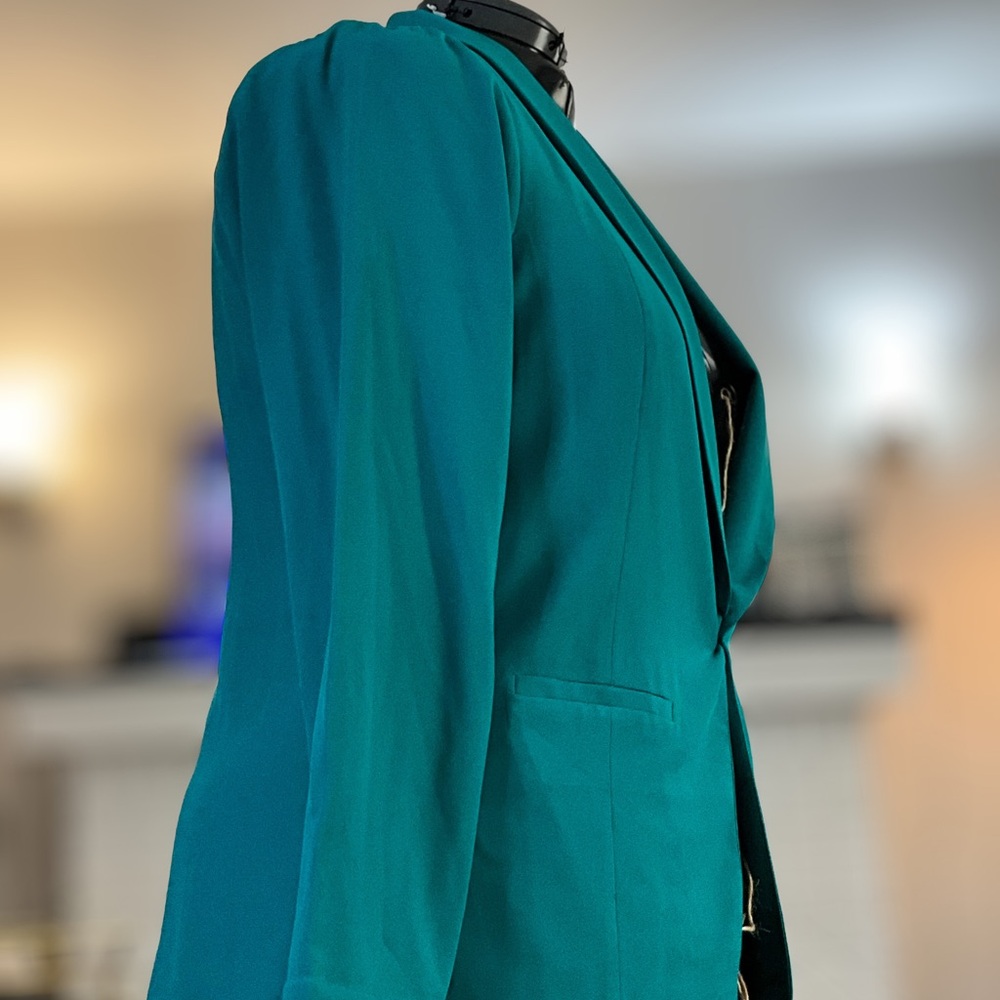 Torrid Studio Crepe Classic Blazer Teal Fanfare 1X Shawl Collar Career Work NWOT - Picture 5 of 5